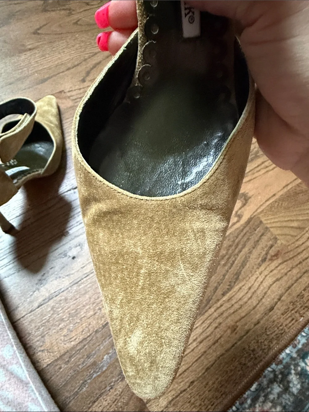 Manolo Blahnik Olive Suede Pointed-Toe Ankle-Strap Pumps